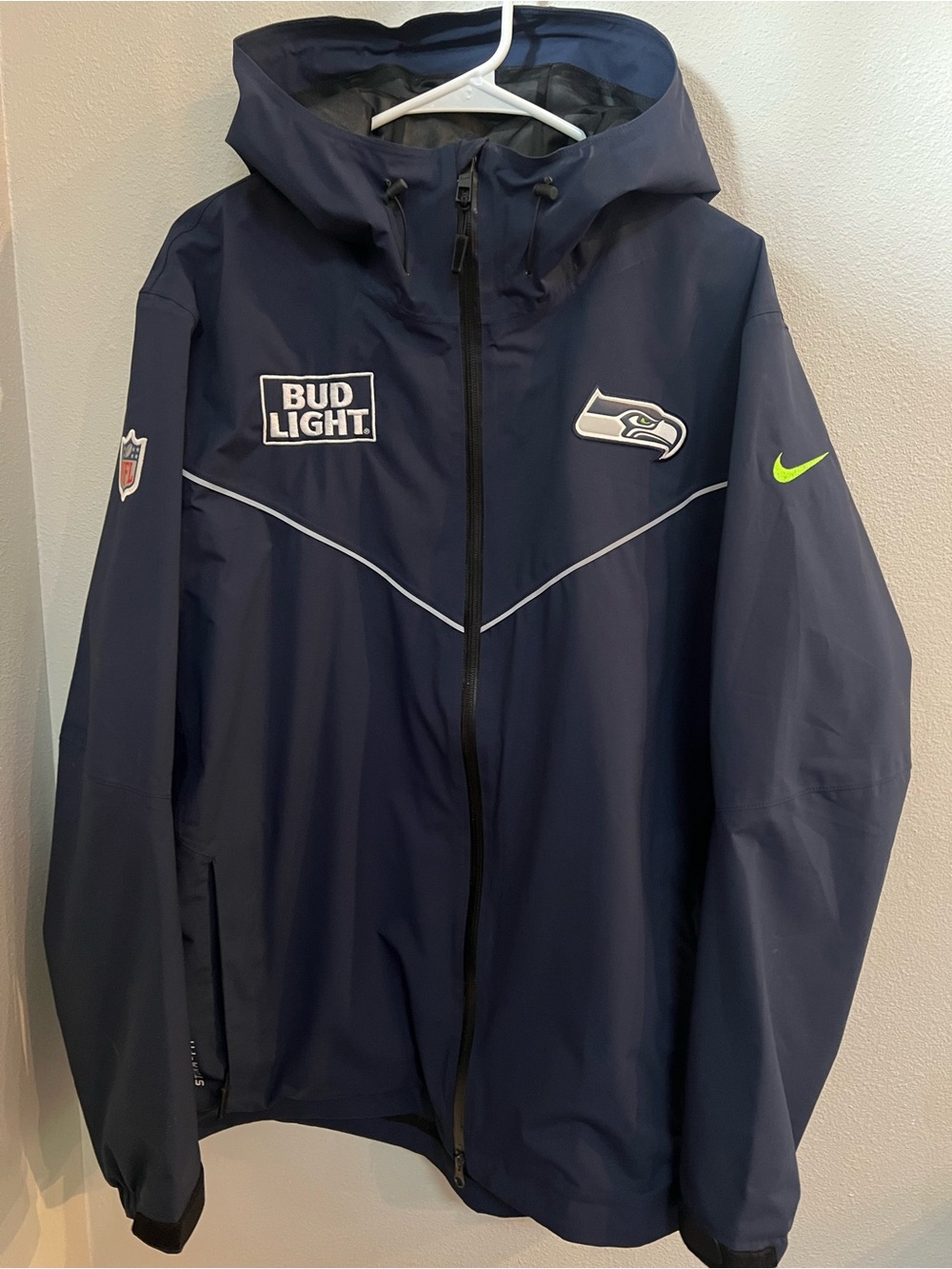 NFL Navy Hooded Raincoat with Neon Accent - Seattle Seahawks Style